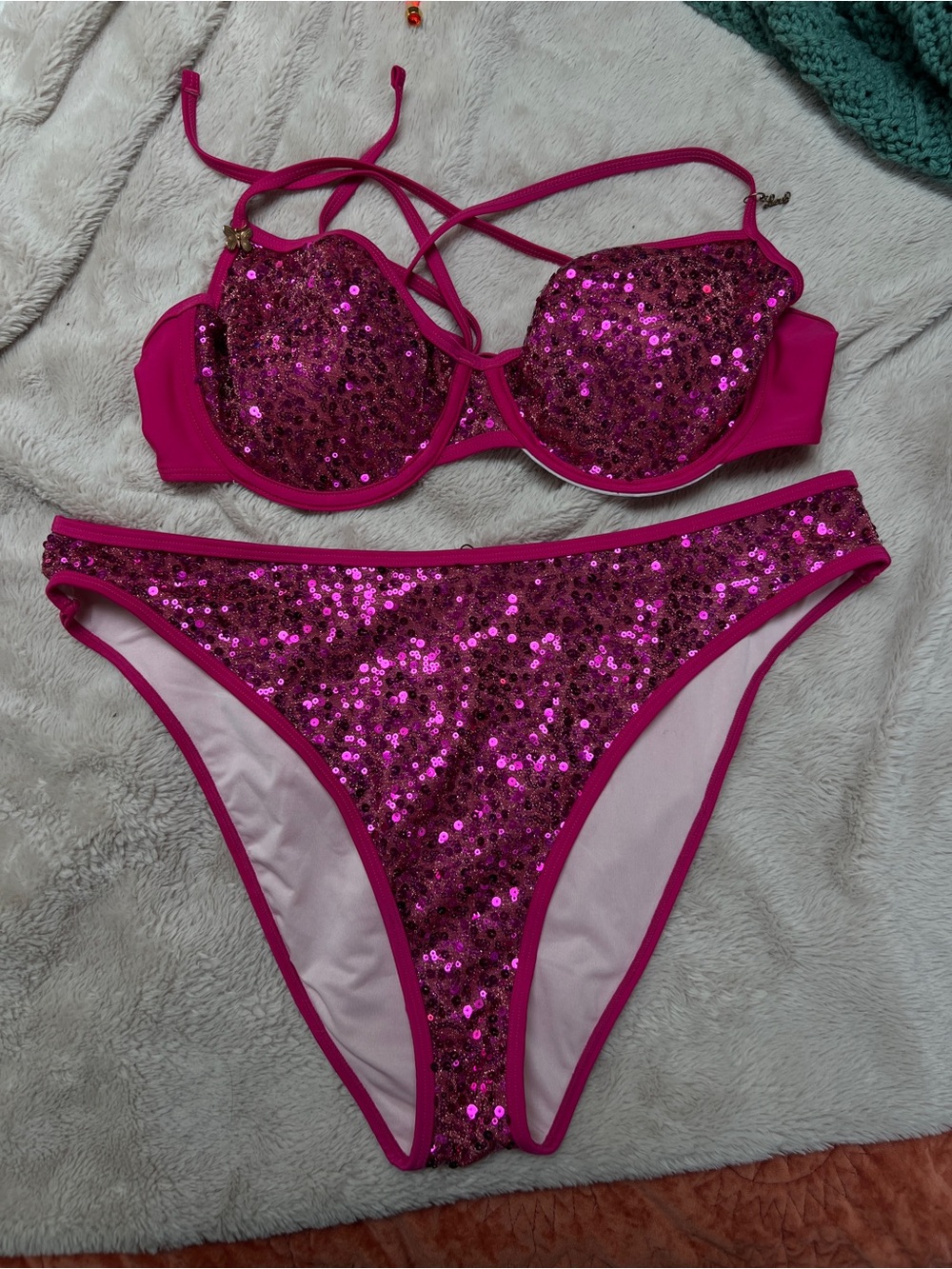 Cupshe Shimmering Hot Pink Bikini Bottom with Eiffel Tower Charm